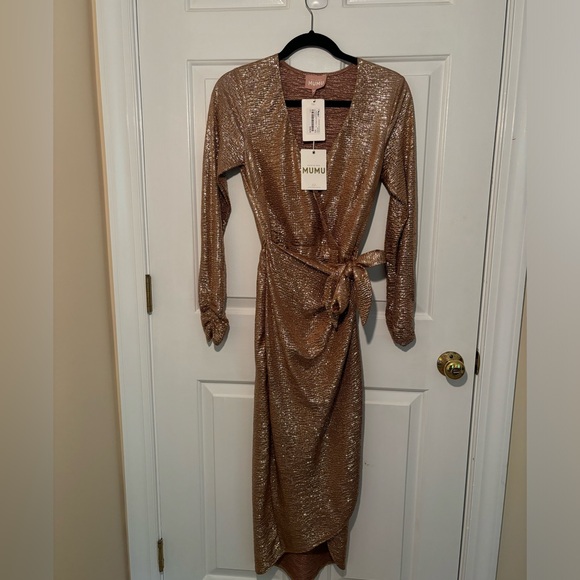 Show Me Your MUMU - Kimora Wrap Dress - Tan Confetti (Gold) - XS - Picture 3 of 10